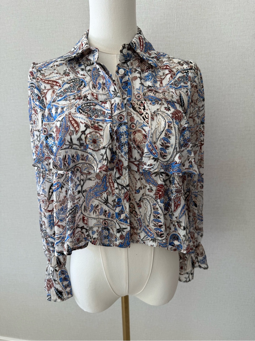 Zara Paisley Button-Down Shirt in Blue, Brown & Cream